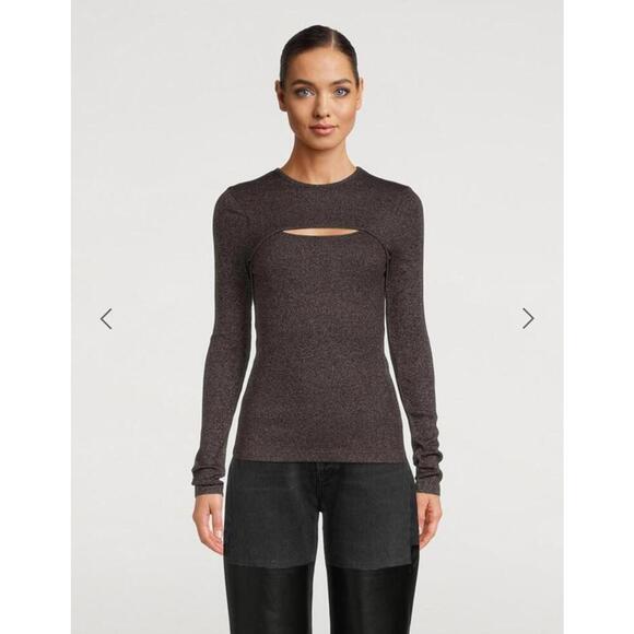 AGOLDE LYZA Women's Long Sleeve Cutout Top in Dark Brown sz S